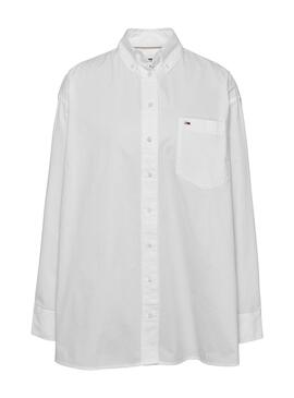 Camisa Tommy Jeans Popelín Oversized Blanco Mujer