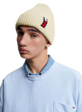 Gorro Tommy Jeans De Punto Con Logo Beige