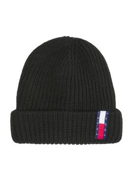 Gorro Tommy Jeans De Punto Con Logo Negro