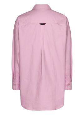 Camisa Tommy Jeans Badge Boyfriend Rosa Para Mujer