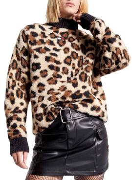 Jersey Tommy Jeans Cuello Perkins Leopardo Mujer