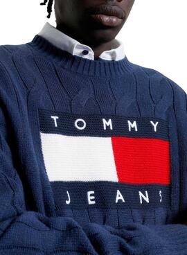 Jersey Tommy Jeans Flag Cable Marino Hombre