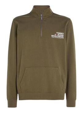 Sudadera Tommy Jeans Graphic Half Zip Verde Hombre