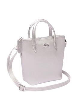 Bolso Lacoste XS Shopping Cross Plateado Mujer