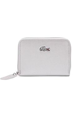 Cartera Lacoste XS Plateada Con Cremallera Mujer