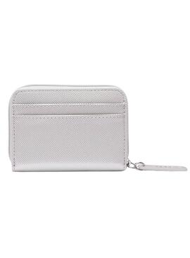 Cartera Lacoste XS Plateada Con Cremallera Mujer