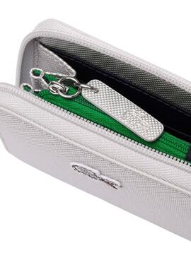 Cartera Lacoste XS Plateada Con Cremallera Mujer