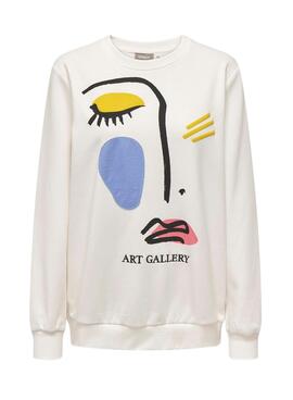 Sudadera Only Henna Face Blanca Para Mujer