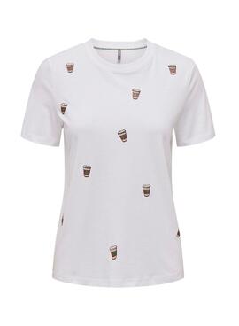 Camiseta Only Kita Coffe Blanco Para Mujer