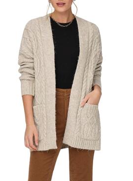 Chaqueta Only Cozy Punto Trenzado Beige Para Mujer