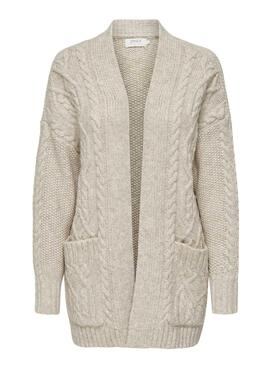 Chaqueta Only Cozy Punto Trenzado Beige Para Mujer