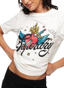 Camiseta Superdry Tattoo Script Blanco Mujer