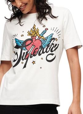 Camiseta Superdry Tattoo Script Blanco Mujer