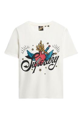 Camiseta Superdry Tattoo Script Blanco Mujer