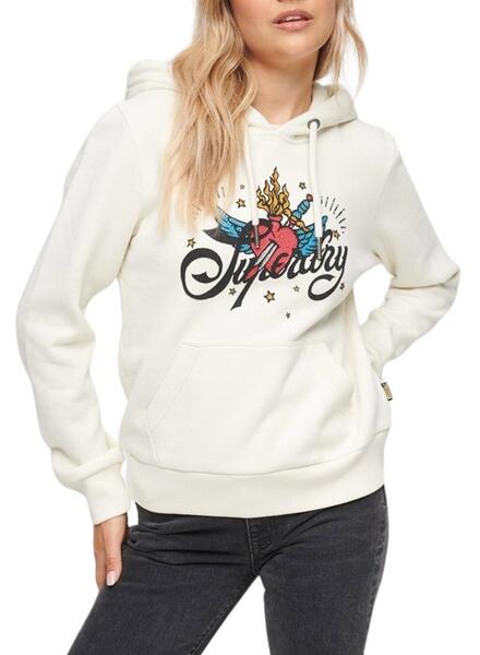 Sudadera Superdry Tattoo Blanco Para Mujer