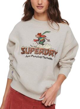 Sudadera Superdry Travel Postcard Gris Mujer