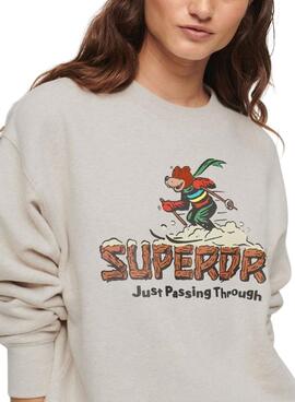 Sudadera Superdry Travel Postcard Gris Mujer