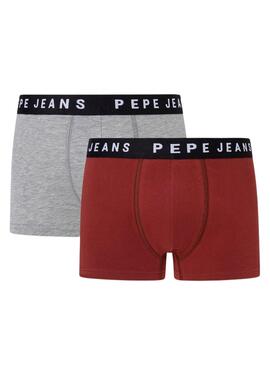 Pack 2 Bóxer Pepe Jeans Solid Granate Gris Hombre