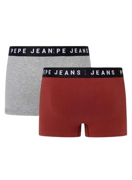 Pack 2 Bóxer Pepe Jeans Solid Granate Gris Hombre