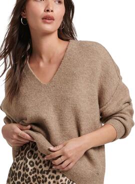 Jersey Superdry V Neck Oversized Beige Mujer