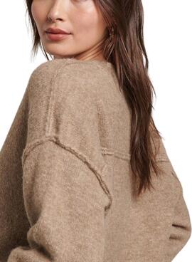 Jersey Superdry V Neck Oversized Beige Mujer