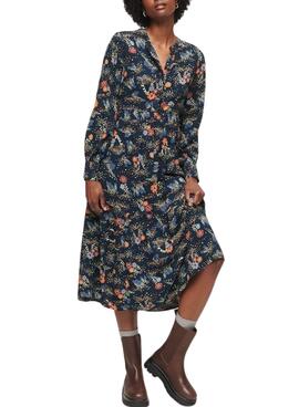 Vestido Superdry Long Tiered Midi Marino Mujer