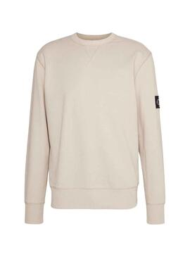 Sudadera Calvin Klein Badge Crew Beige Hombre