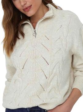 Jersey Only Leise Zip Blanco Para Mujer