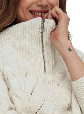 Jersey Only Leise Zip Blanco Para Mujer