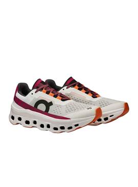 Zapatillas On Cloudmonster Blanco y Fucsia
