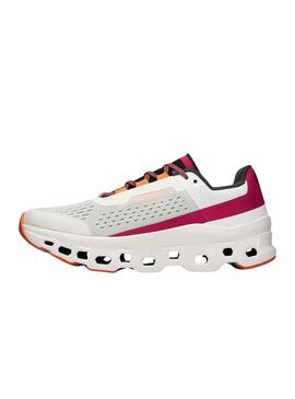 Zapatillas On Cloudmonster Blanco y Fucsia