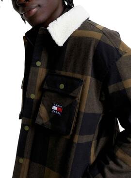 Chaqueta Tommy Jeans Check Sherpa Lined Verde