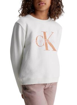 Sudadera Calvin Klein Bronze Monogram Blanco Niña