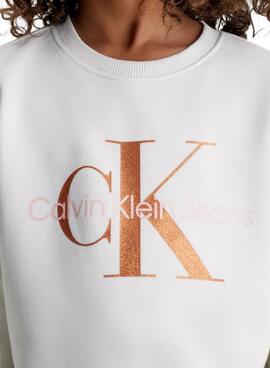 Sudadera Calvin Klein Bronze Monogram Blanco Niña