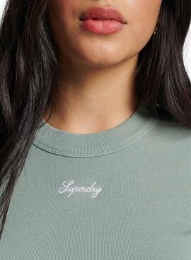 Camiseta Superdry Rib Slim Verde Para Mujer