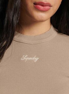 Camiseta Superdry Rib Fitted Marrón Para Mujer
