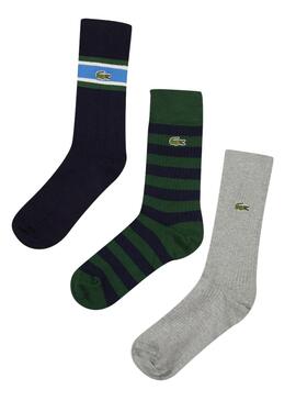 Pack 3 Calcetines Lacoste Verde Rayas Hombre