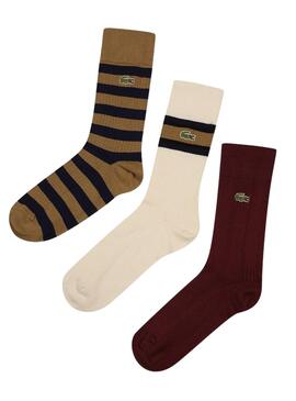 Pack 3 Calcetines Lacoste Marrón Para Hombre