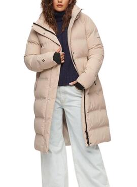 Chaqueta Superdry Longline Puffer Beige Para Mujer