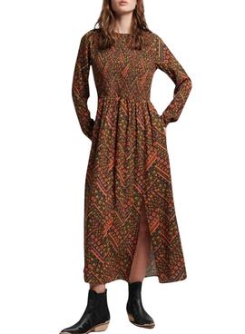 Vestido Superdry Printed Smocked Maxi Marron Mujer