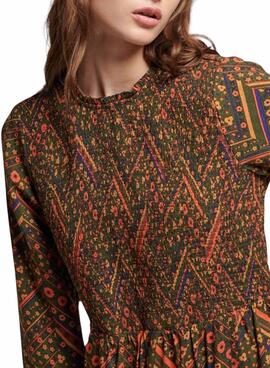 Vestido Superdry Printed Smocked Maxi Marron Mujer