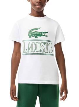 Camiseta Lacoste De Punto Estampado Blanco Niño