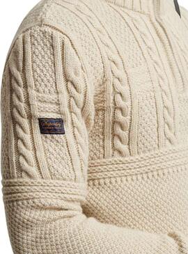 Jersey Superdry Jacob Henley Beige para Hombre
