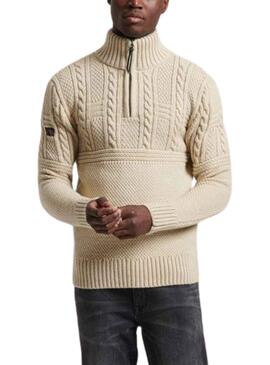 Jersey Superdry Jacob Henley Beige para Hombre