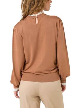 Jersey Naf Naf Cuello Extraible Camel para Mujer