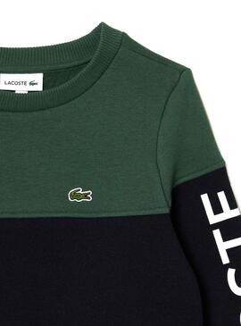 Sudadera Lacoste Color Block Verde Para Niño Niña