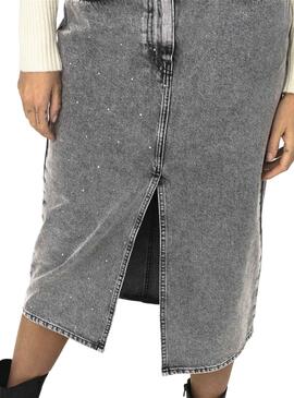 Falda Only Vaquera Gry Brillos Gris Para Mujer