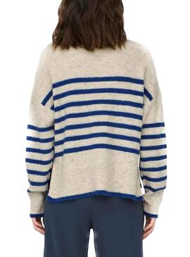 Jersey Only Fridi Beige Listas Azul Para Mujer