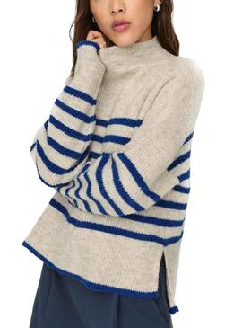 Jersey Only Fridi Beige Listas Azul Para Mujer