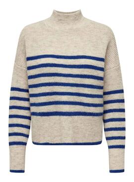 Jersey Only Fridi Beige Listas Azul Para Mujer